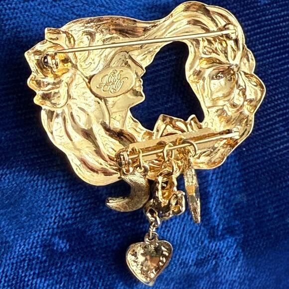 Kirk’s Folly Art Nouveau Lady of The Lake Face Gold Tone Rhinestone Brooch Pin - Picture 4 of 7